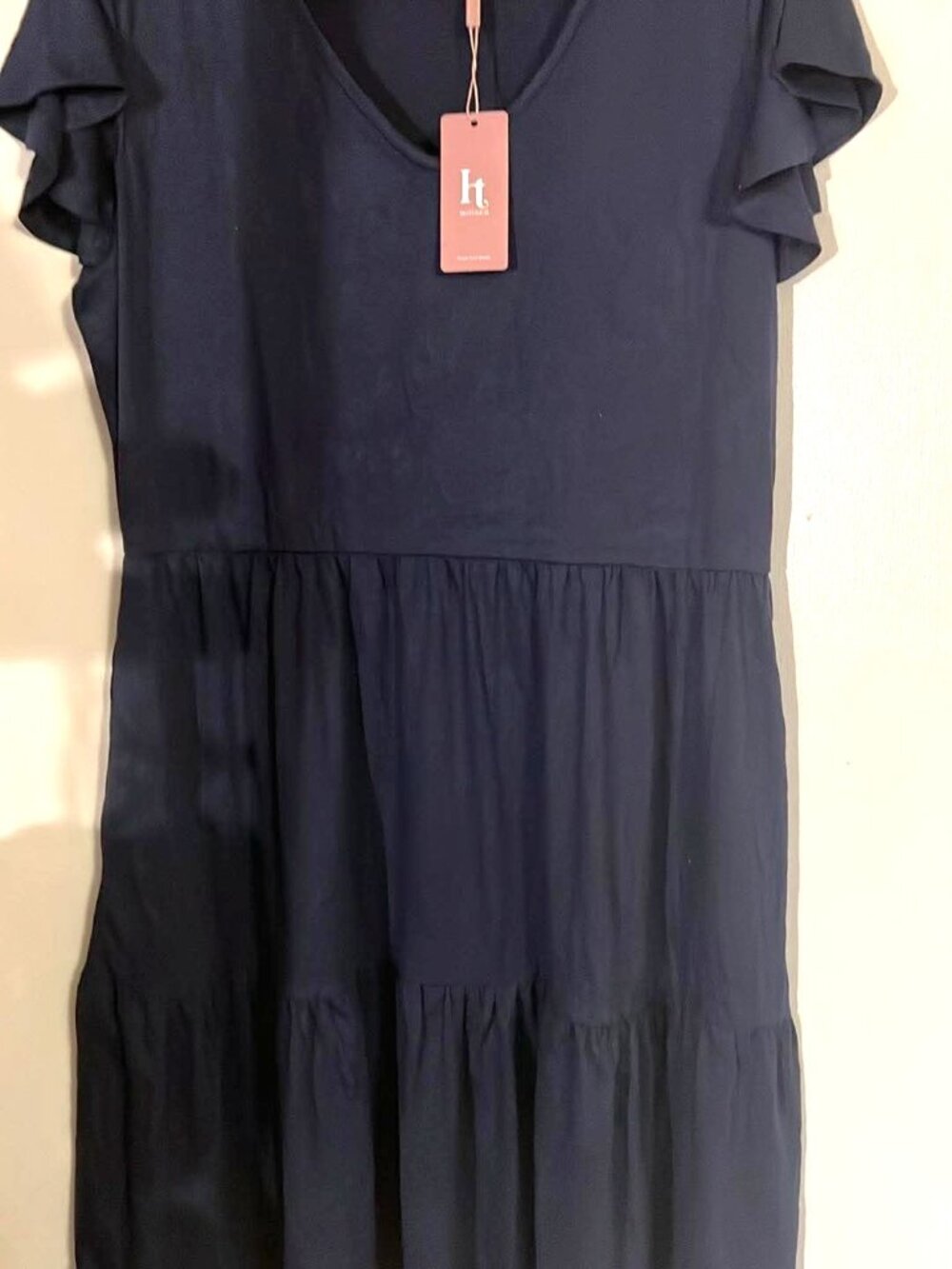 Hotouch Navy Tiered Short‑Sleeve Dress – Size L - NWT